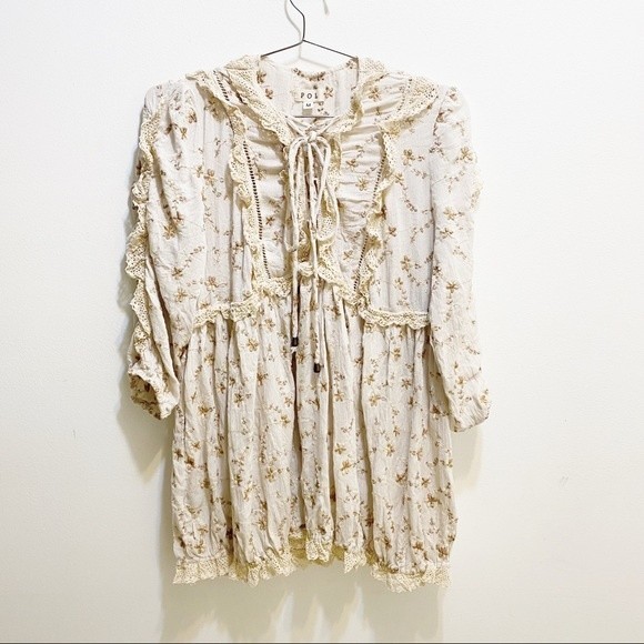 POL Floral Boho Cottagecore Babydoll Embroidered Ruffle Blouse M - Picture 4 of 11